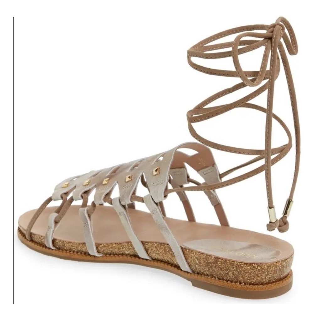 Klub Nico Women 9 Taupe Metallic Studded Lace Up Gladiator Sandals Made Brazil